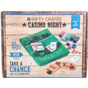 NWT Nifty Crates "Casino Night" by Texas Hold 'Em Poker Game Set w Chips, Cards,
